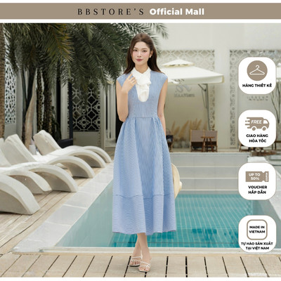 BBSTORE'S Đầm Dạo Phố Cotton Sọc Dài Xòe Ford Cách Điệu Dáng Xòe Tay Con - DAC43B
