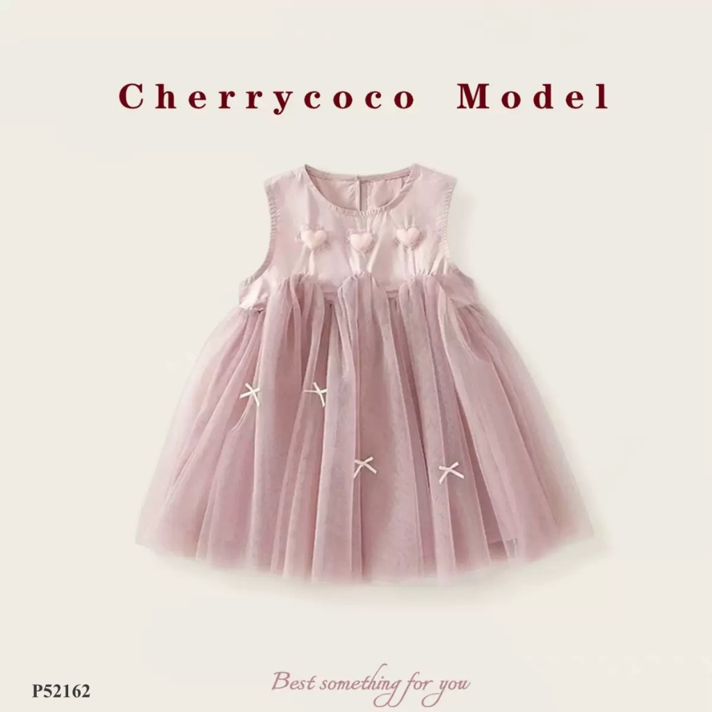 (HÀNG CHÍNH HÃNG) Váy sát nách bé gái Cherry Coco thêu đính trái tim ren mềm