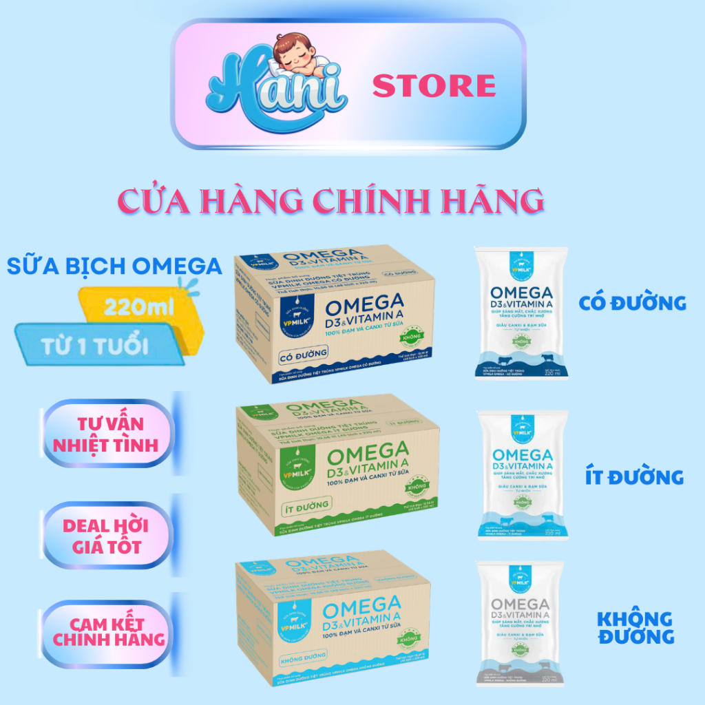 Thùng 48 bịch sữa dinh dưỡng tiệt trùng VPMilk Omega BỊCH 220ml