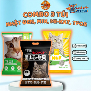 [COMBO 3 TÚI] Cát Vệ Sinh Cho Mèo 9L, 10L, Cát NHẬT ĐEN, cát MIN, MIKAT, khử mùi, vón cục chắc, không bết đáy