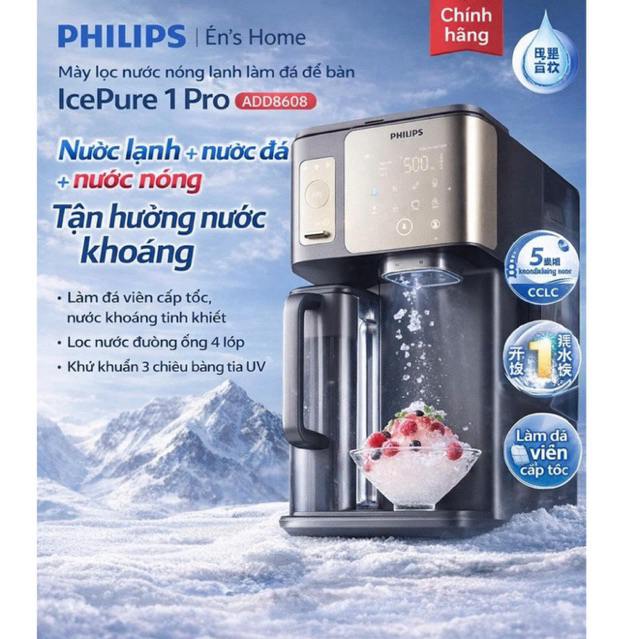 Máy Làm Đá Philips IcePure i1 Pro ADD8608,Máy Lọc Nước Nóng Lạnh Làm Đá Viên, Đá Bào, Lọc PFAS