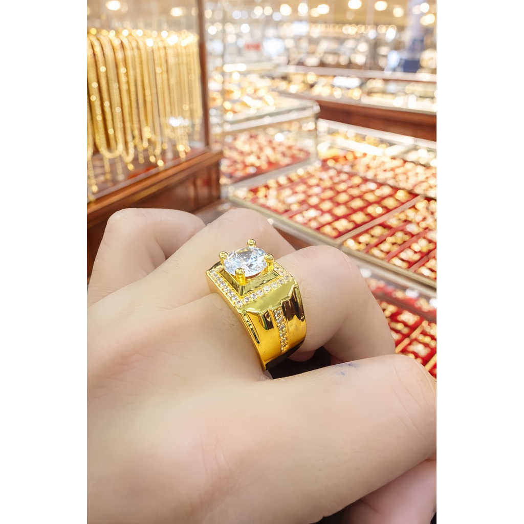 Nhẫn nam N860 hột trụ 8li màu vàng