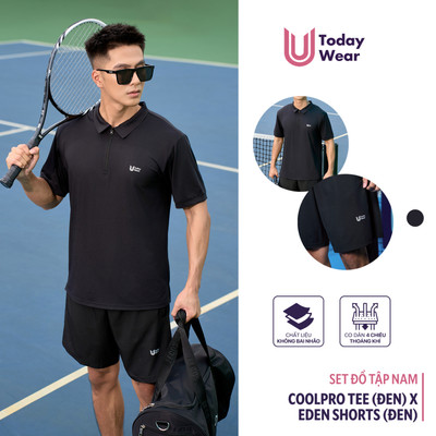 [DEAL MỞ BÁN] Set thể thao nam tập picklebal áo polo Cool Pro phối quần Eden Short đen Today U Wear