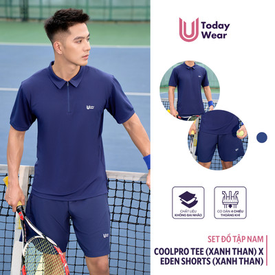 [DEAL MỞ BÁN] Set thể thao nam tập picklebal áo polo Cool Pro phối quần Eden Short xanh than Today U Wear