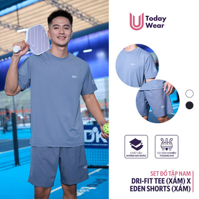 Set đồ thể thao nam áo Dri-fit Tee xám phối quần Eden Short xámToday U Wear chất liệu thoáng mát, thấm hút mồ hôi tốt
