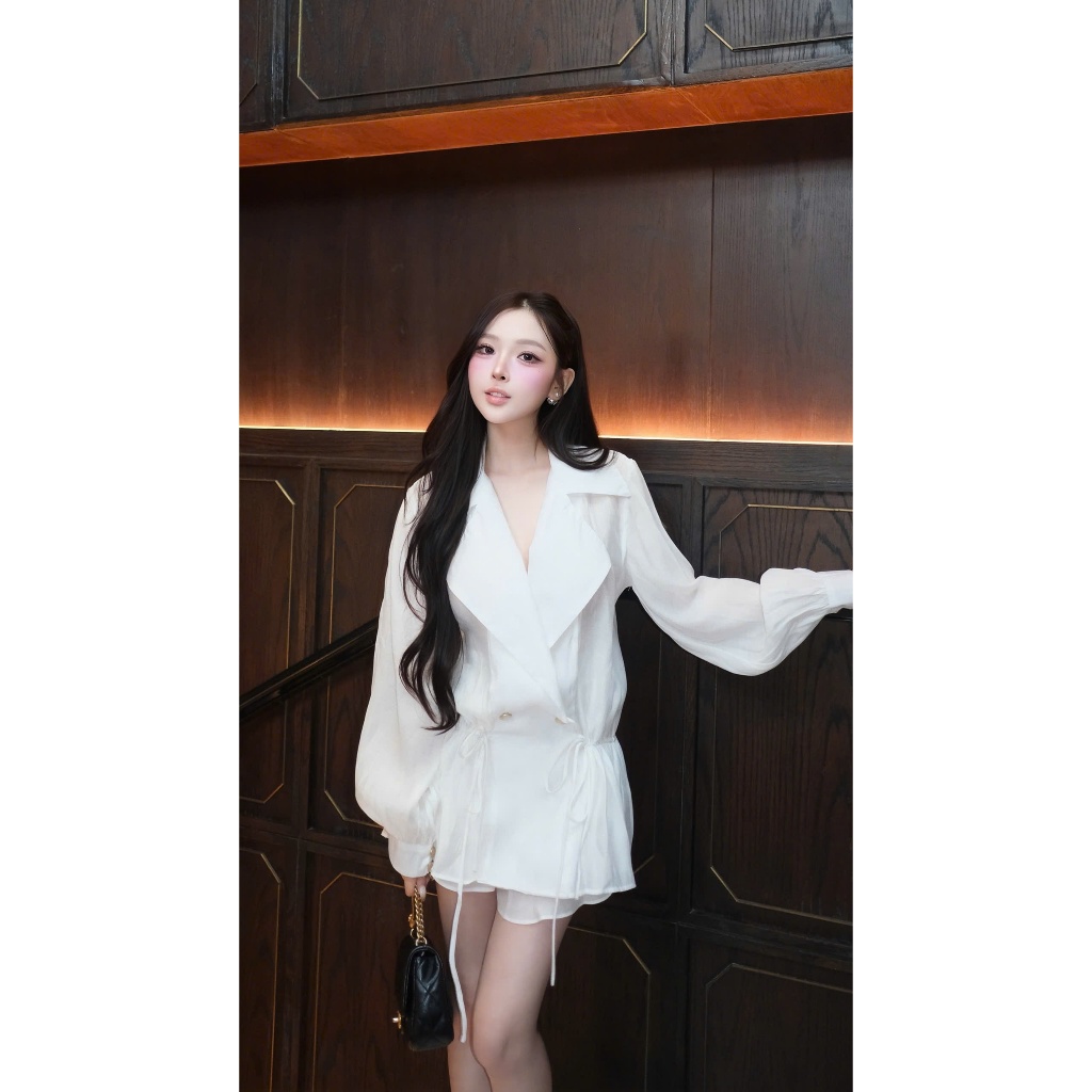 Set Mirae FREESIZE (váy tơ xốp cổ vest + quần)