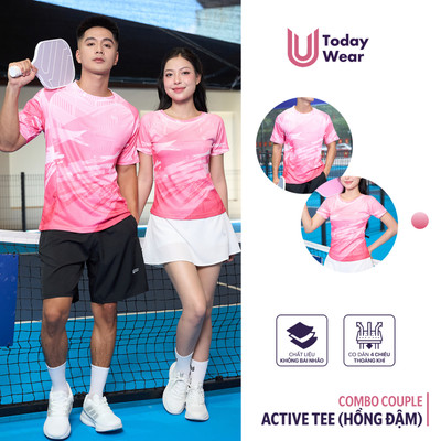 Áo đôi nam nữ tập pickleball chạy bộ Active Tee hồng đậm Today U Wear chất vải thoáng mát, kiểu dáng thời thượng