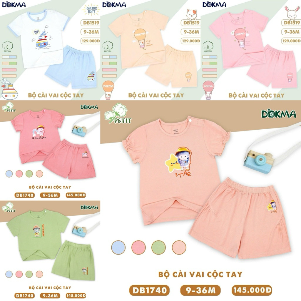 DOKMA Bộ quần áo cộc tay cho bé trai bé gái hãng Dokma