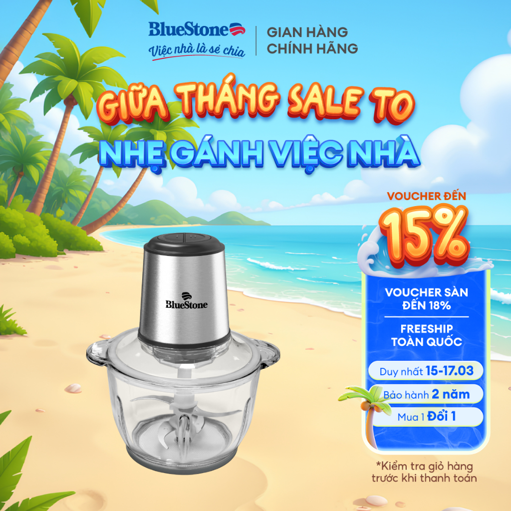Máy xay thịt bluestone chb-5145 | 2lít – 350w – 2 lưỡi dao kép | cối thủy tinh – xay mạnh, an toàn | bh 2 năm