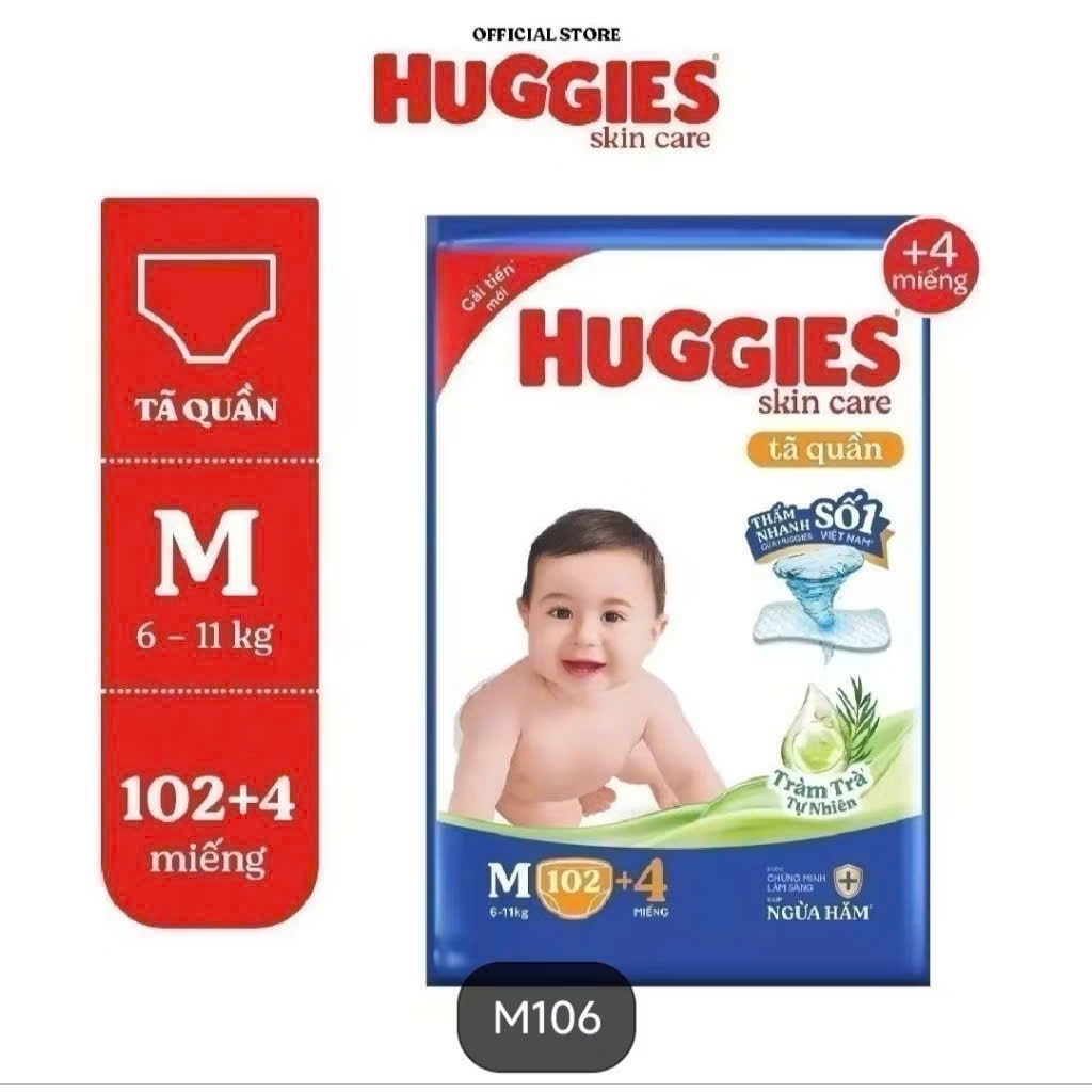 Tã quần Huggies Tràm Trà Mega Jumbo M102+4/L100+4/XL84+4/XXL76+4 - HoneyBaby
