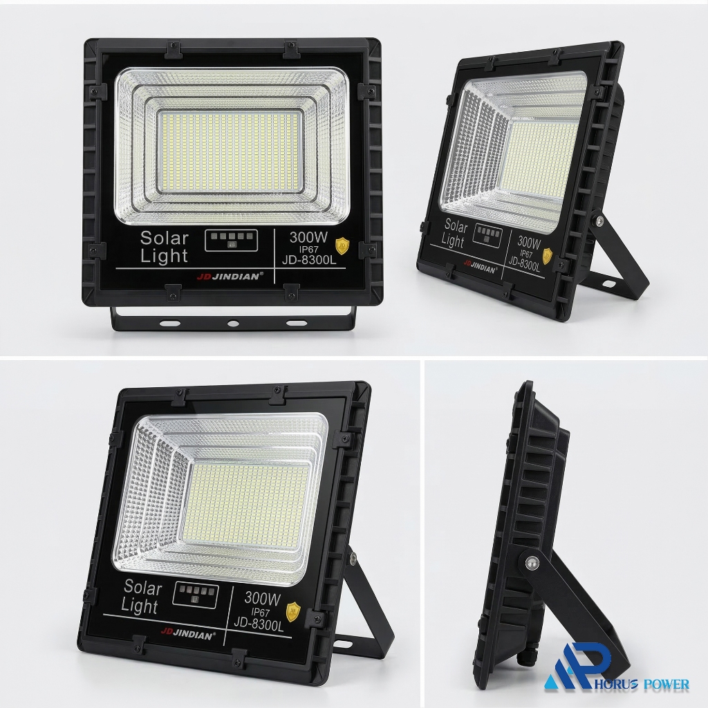 Đèn Pha Năng Lượng Mặt Trời Jindian JD-8300L 300W -Chống Nước IP67, Có Điều Khiển Từ Xa-HorusPower