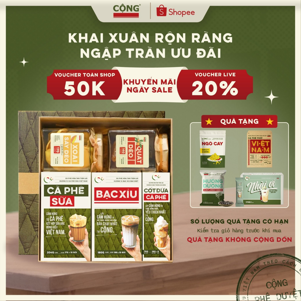 Set quà tặng 2026 Cộng Cà Phê kèm túi đựng và hộp màu ngẫu nhiên  - Bộ quà Cộng