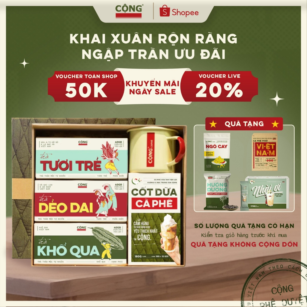 Set quà biếu tặng 2026 Cộng cà phê, Bộ quà tặng ý nghĩa tặng hộp và túi giao màu ngẫu nhiên