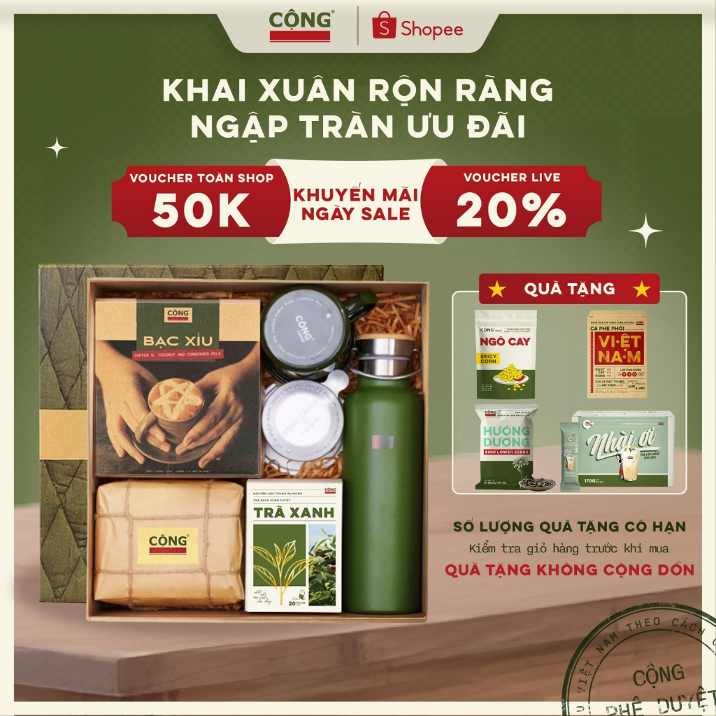 Set quà tặng 2026 Cộng Cà Phê kèm túi đựng - Bộ quà Tươi Vui