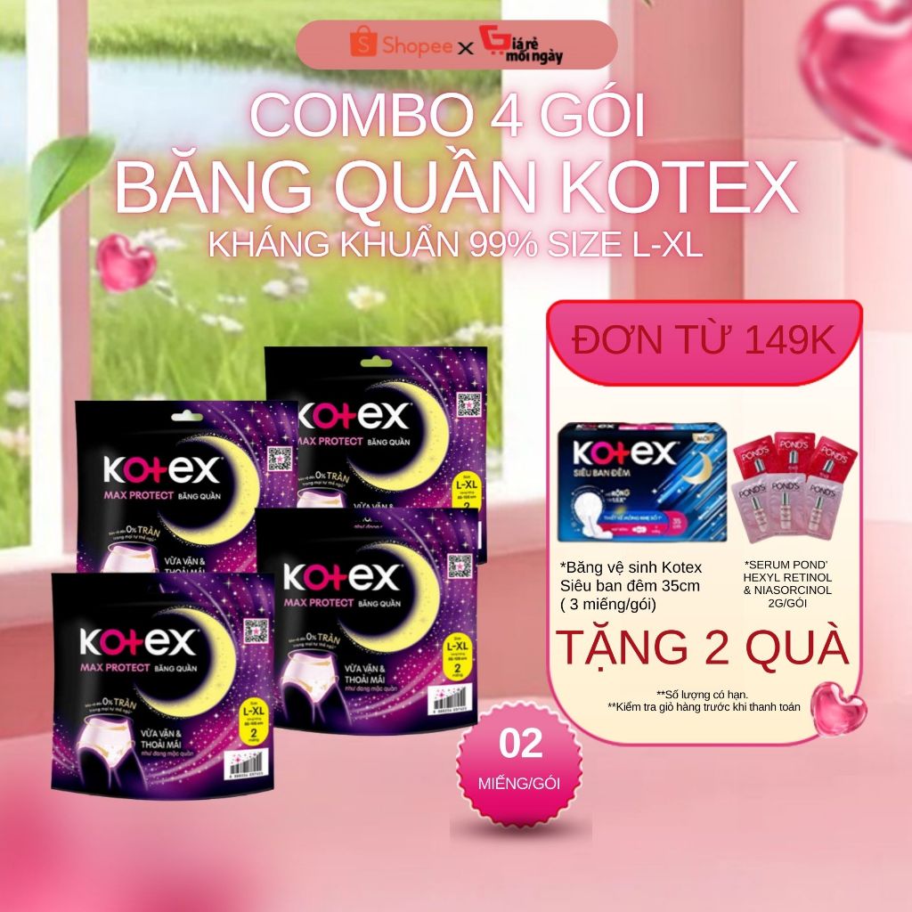 COMBO 4 BĂNG QUẦN KOTEX MAX PROTECT 2 CHIẾC SIZE L - XL