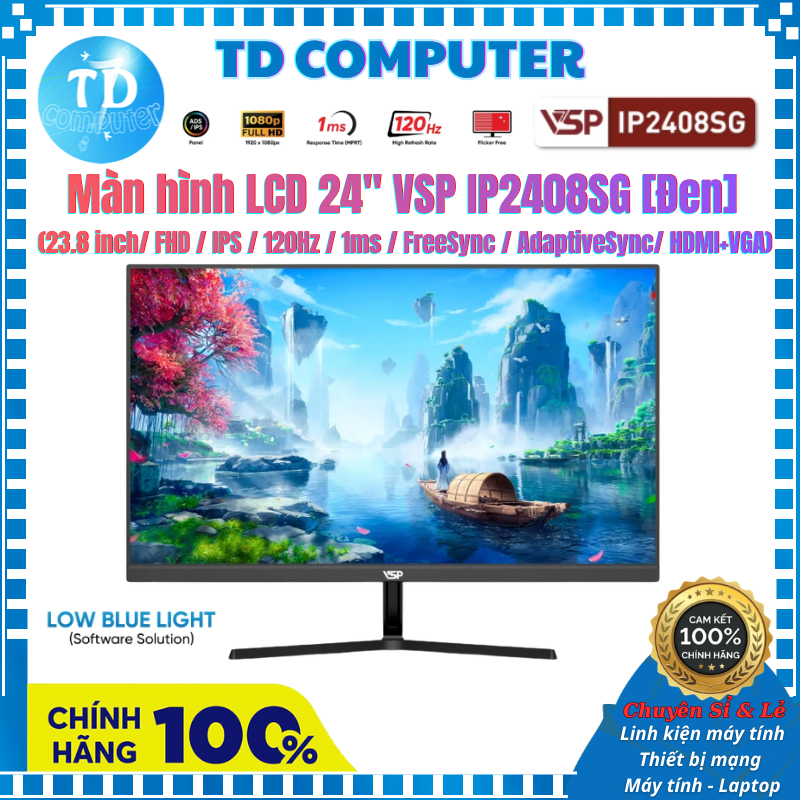 Màn hình LCD 24" VSP IP2408SG [Đen] (23.8 inch/ FHD/ IPS/ 120Hz/ 1ms/ FreeSync/ AdaptiveSync) - Hàng