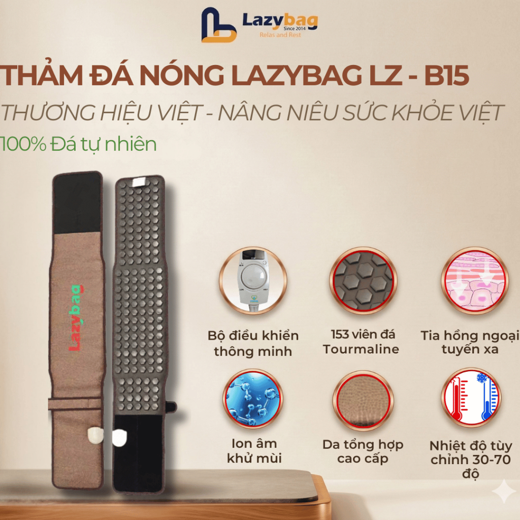 Đai Quấn Đá Nóng Lazybag LZ-B15 (25x135cm) - Đai Sưởi Argeta Đen Hỗ Trợ Giữ Ấm, Thư Giãn Thắt Lưng