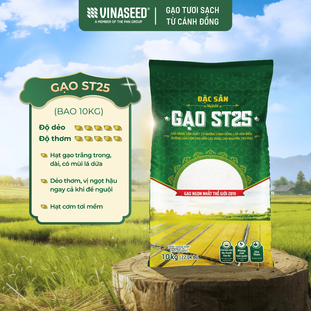 ST25 [BAO 10KG TIẾT KIỆM] Gạo ST25 Ngon nhất thế giới năm 2019 Vinaseed 10kg - Dẻo, thơm, giàu dinh 