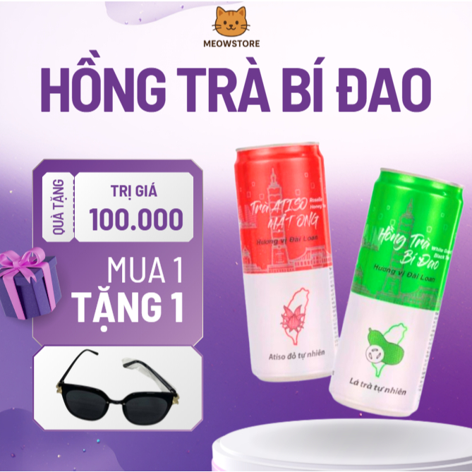 Thùng 24 lon nước giải khát atiso mật ong hồng trà bí đao hương vị Đài Loan, thanh nhiệt cơ thể