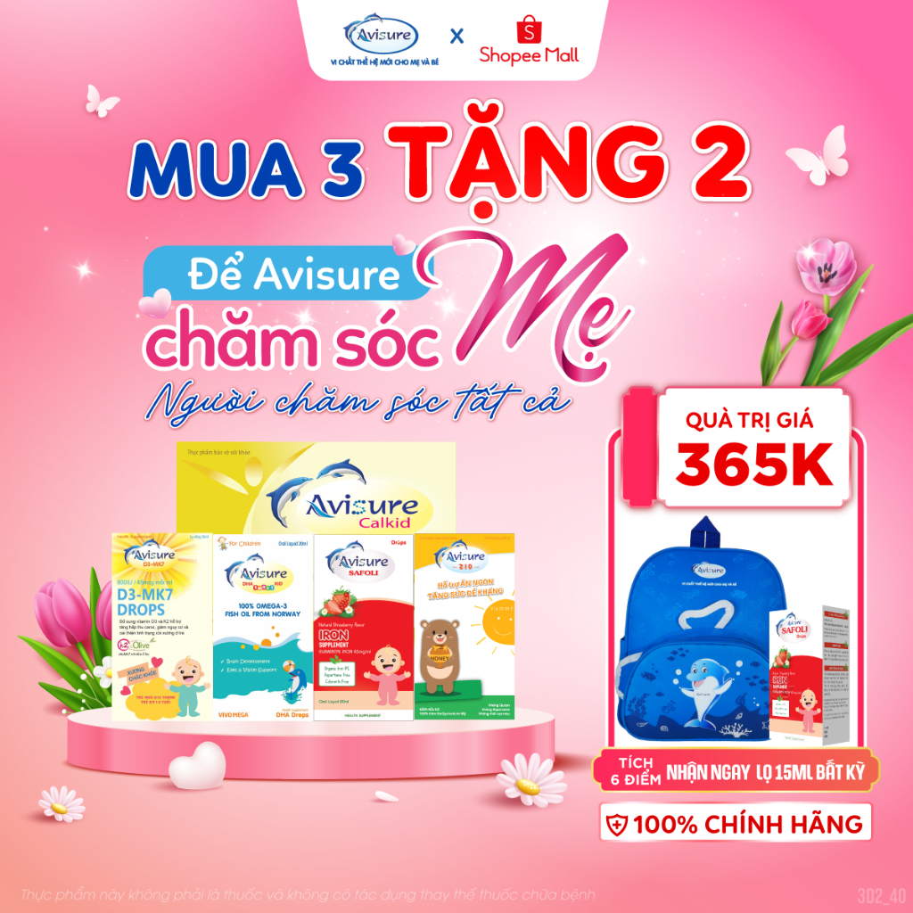 TPBVSK Trọn bộ vi chất cho bé Avisure D3MK7, DHA, Sắt Hữu Cơ 20ml