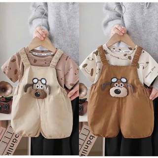 Set Yếm Kèm Áo Họa Tiết Cún Dễ Thương cho Bé 3-11kg