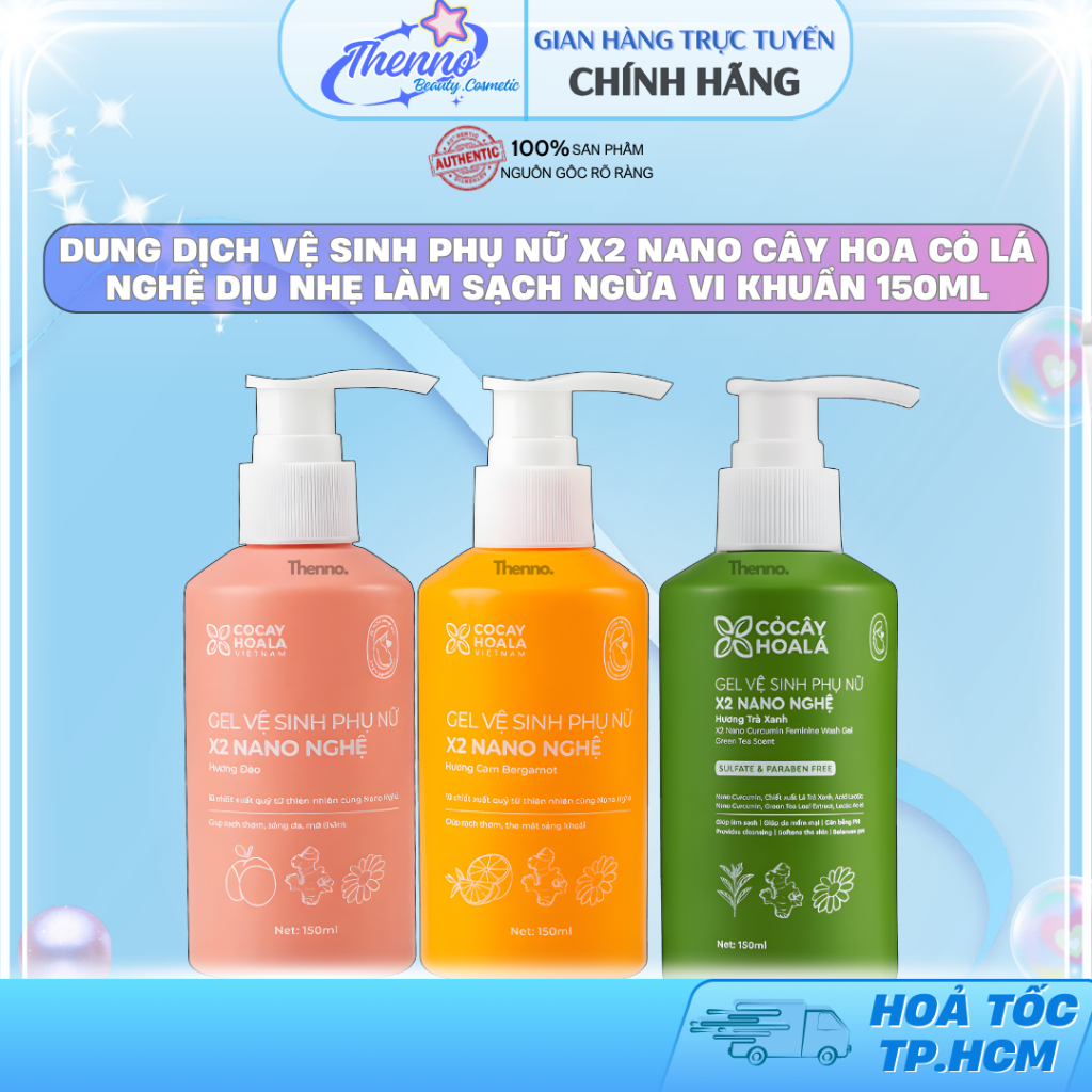 Dung Dịch Vệ Sinh Phụ Nữ X2 Nano Cây Hoa Cỏ Lá Nghệ Dịu Nhẹ Làm Sạch Ngừa Vi Khuẩn 150ml