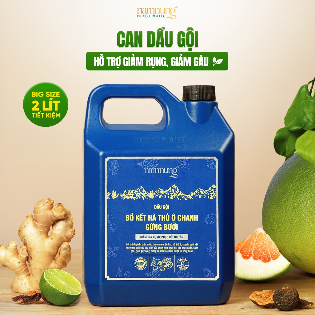 Can Dầu Gội Thảo Dược NAMNUNG 2 Lít Giảm Rụng Tóc Giảm Gàu Ngứa Dưỡng Tóc Chắc Khỏe Bồ Kết Vỏ Bưởi