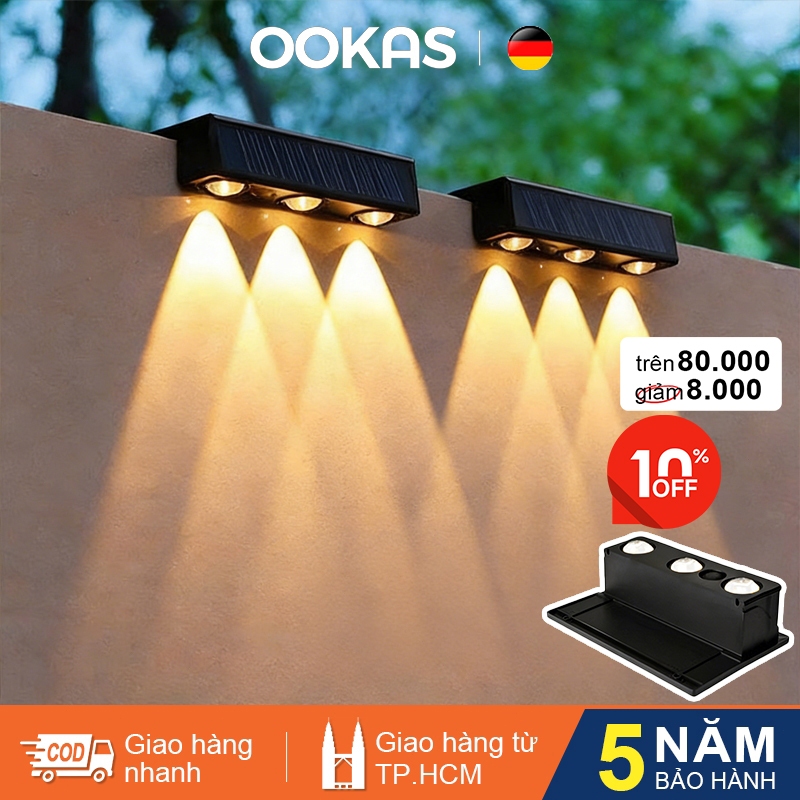 OOKAS Đèn năng lượng mặt trời, tự động vào ban đêm, Đèn tường bậc thang sân vườn