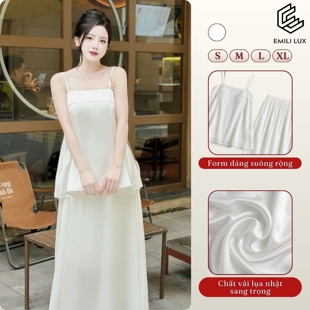 Set áo hai dây dáng suông mix chân váy xòe Emili Design phong cách Hàn Quốc đi tiệc, du lịch [B152]