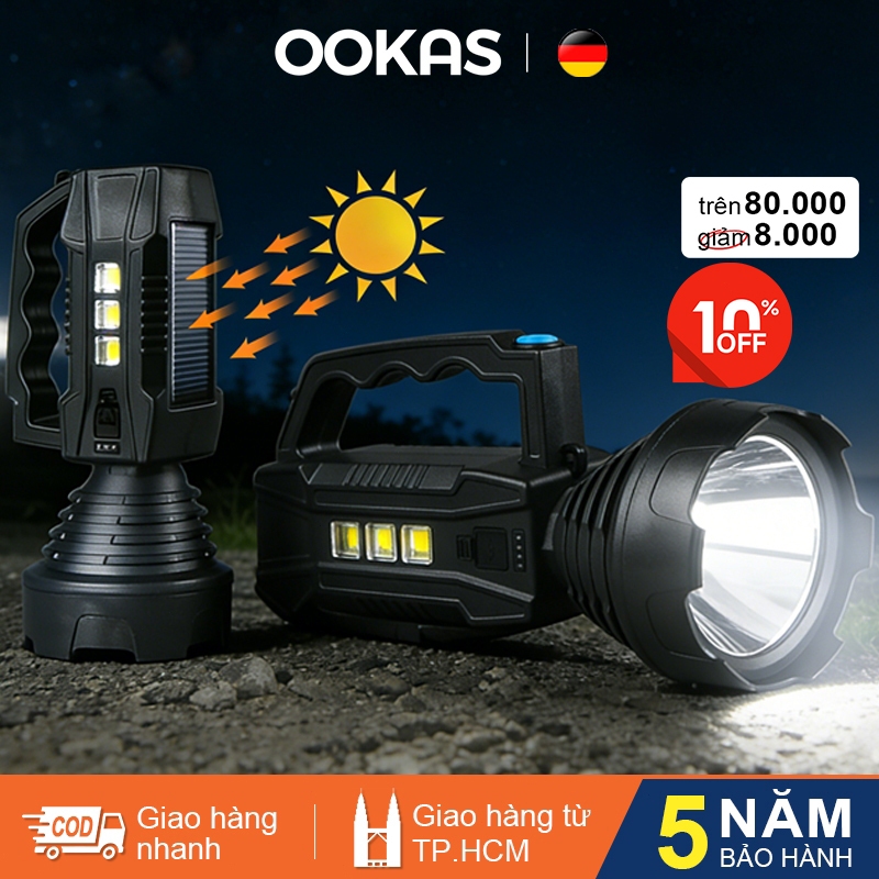 OOKAS đèn pin siêu sáng, đèn pin 20000LM, USB-C,Chống thấm nước ngoài trời, đèn cắm trại, Sạc năng l