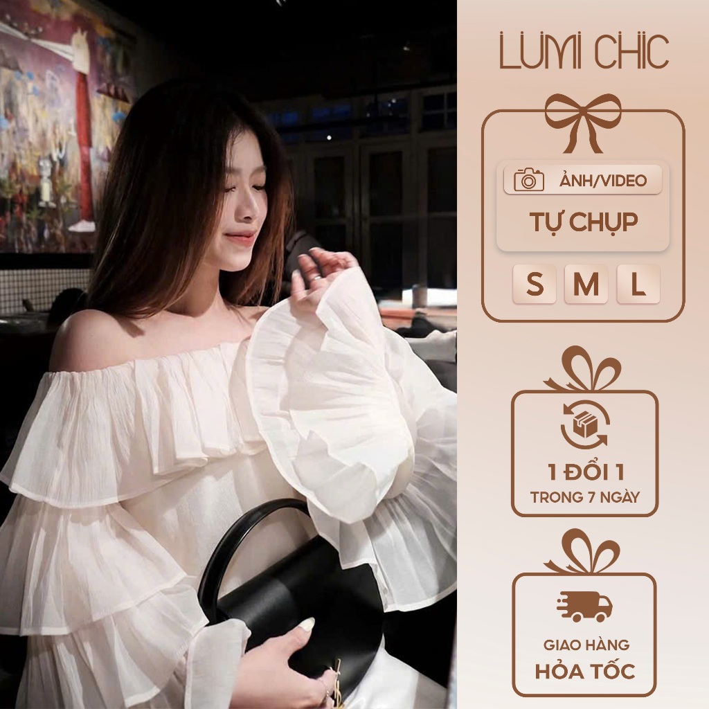 Áo Nữ Trễ Vai Tay Kiểu Layer Bồng Bềnh LUMI CHIC, Áo Voan Xòe Tùng Layer Tiểu Thư Cao Cấp 2026 LC-AN