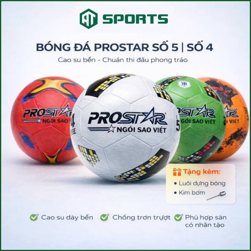 Quả Bóng Đá Cao Su Prostar Số 5, Số 4 - Quả Banh Dành Cho Trẻ Em - Tặng Kèm Lưới Đựng Banh Và Kim Bơ
