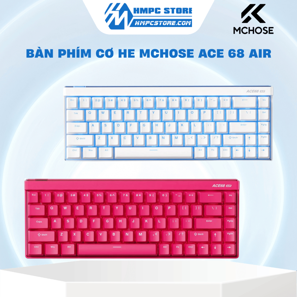 [HÀNG CHÍNH HÃNG] Bàn phím cơ HE MCHOSE Ace 68 Air | Trắng - Đỏ | Bảo hành 12 tháng