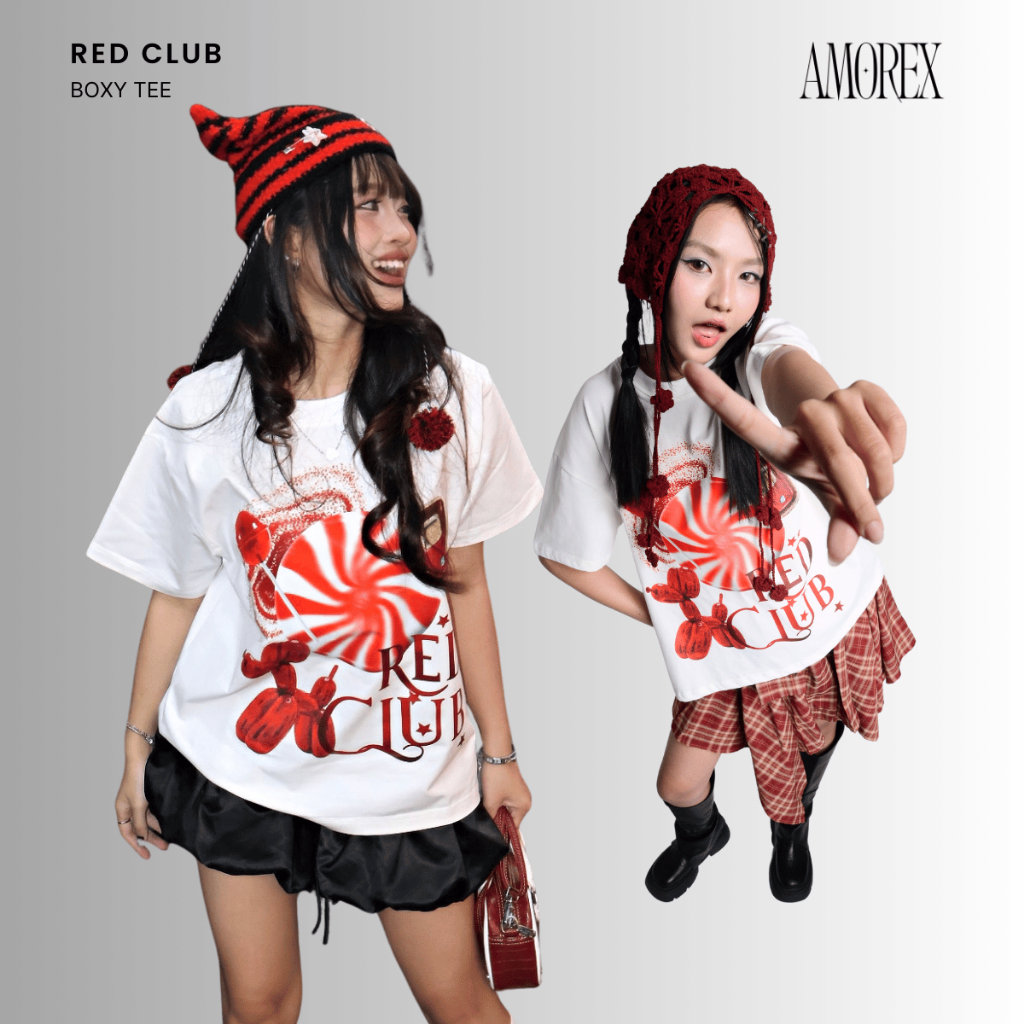 Áo thun unisex form boxy 250gsm in họa tiết "Red Club" – Amorex