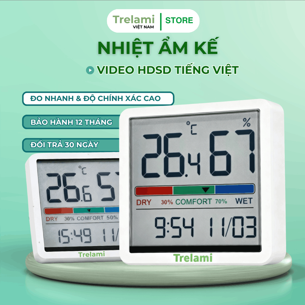 Combo 2 Nhiệt ẩm kế phòng bé Trelami NK5253 – Giúp mẹ kiểm soát độ ẩm & nhiệt độ, bé dễ chịu và ngủ 