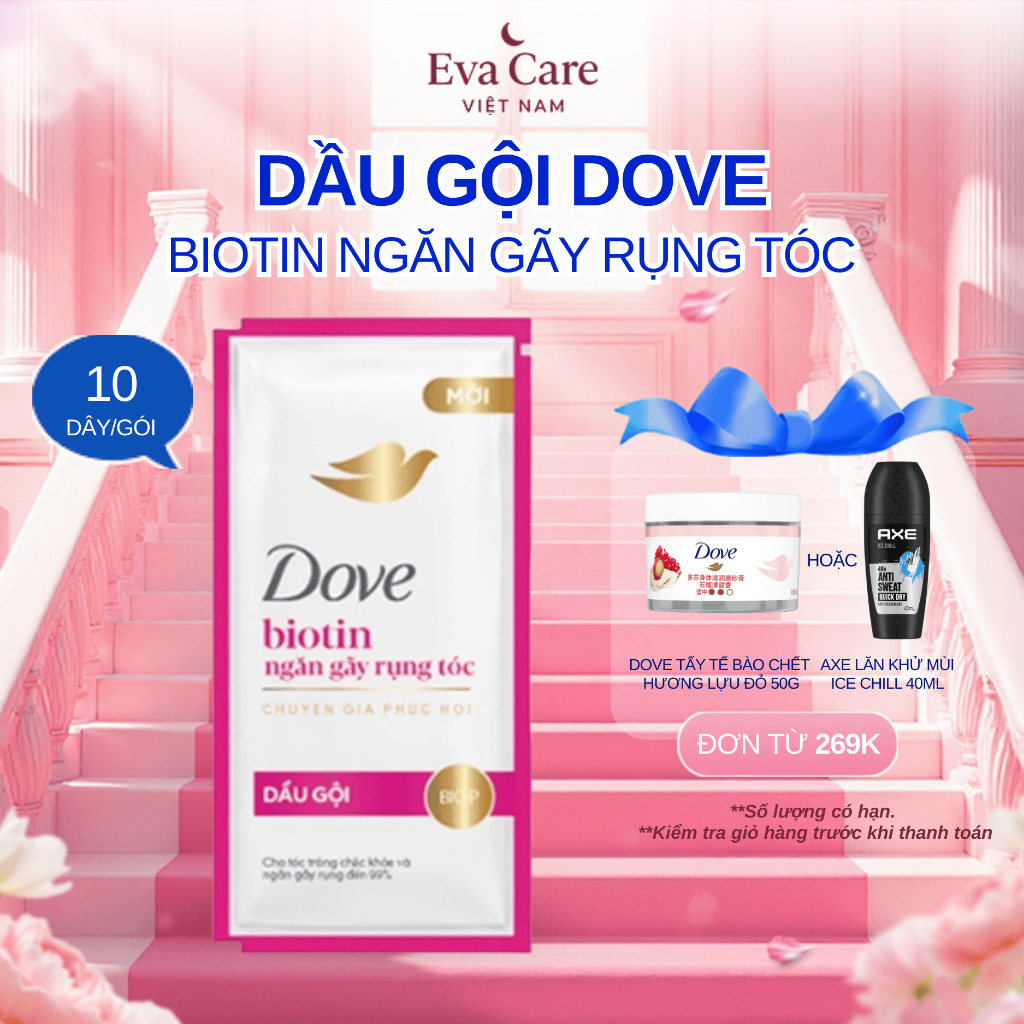 Dầu Gội Dove Ngăn Gãy Rụng Tóc 6g x 10 Gói – Dây Gội Đầu Tiện Lợi