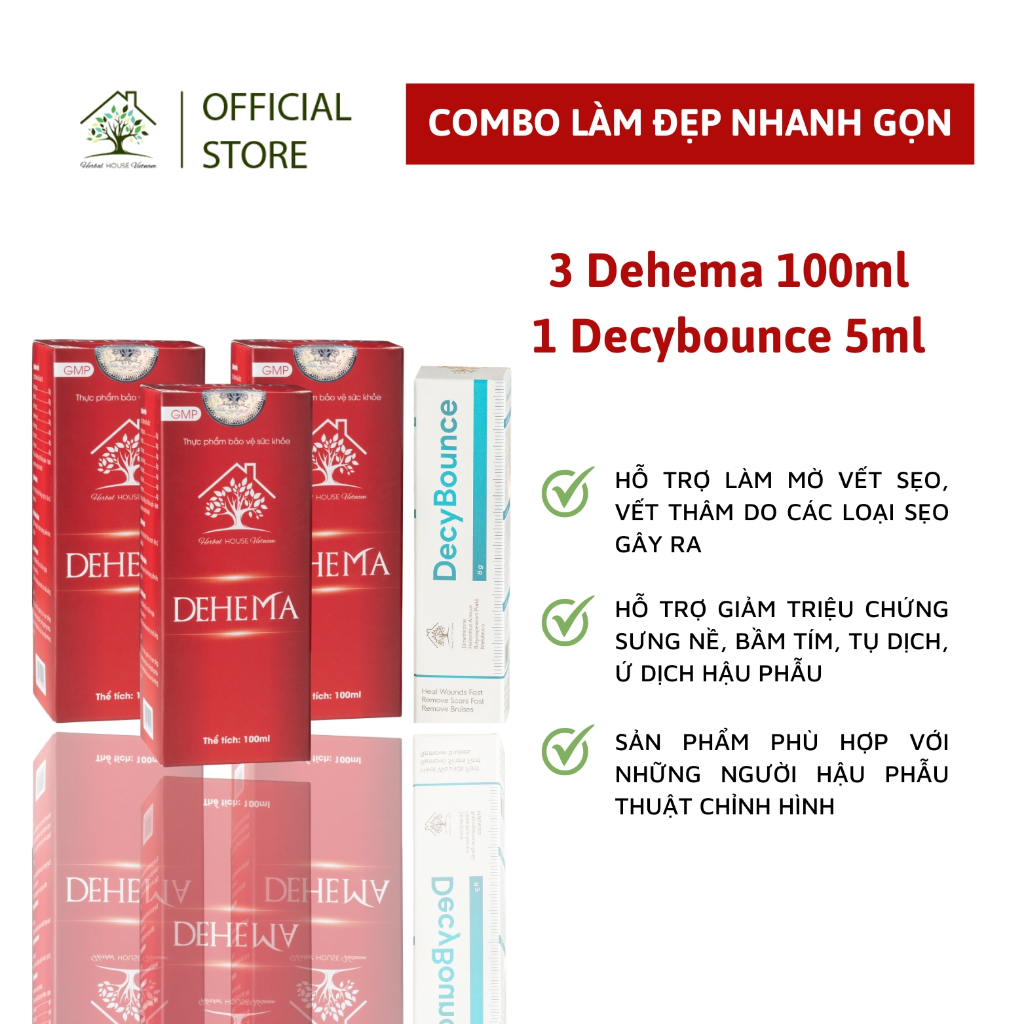 COMBO Làm đẹp không khó 3 TPBVSK Dehema 100ml & 1 Serum mờ sẹo Decybounce 5ml - HERBAL HOUSE VIETNAM