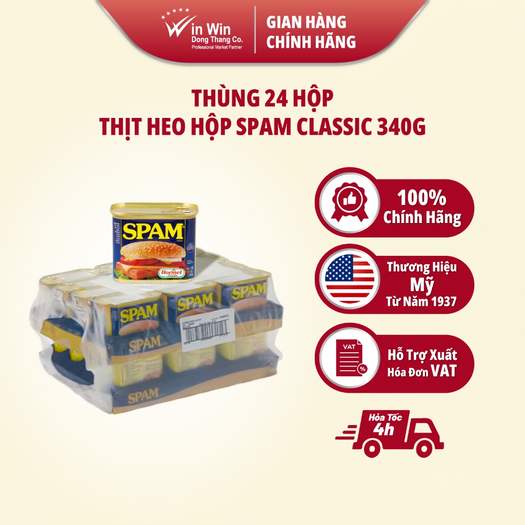 Thùng 24 Hộp Thịt Heo Hộp SPAM Classic 340g | Hormel SPAM Luncheon Meat 340g