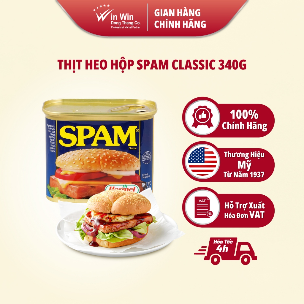 Thịt Heo Hộp SPAM Classic 340g - Nhập Khẩu Mỹ | Hormel SPAM Luncheon Meat 340g