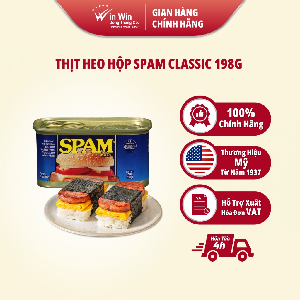 Thịt Heo Hộp SPAM Classic 198g - Nhập Khẩu Mỹ | Hormel SPAM Classic 198g