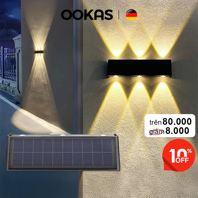OOKAS Đèn năng lượng mặt trời hắt tường 10LED, đèn tường ngoài trời,Khu vườn trong sân trang trí