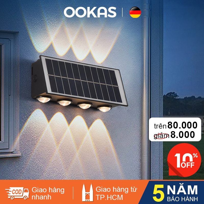 OOKAS Đèn năng lượng mặt trời hắt tường，đèn LED rửa tường, đèn trang trí, không cần khoan đục