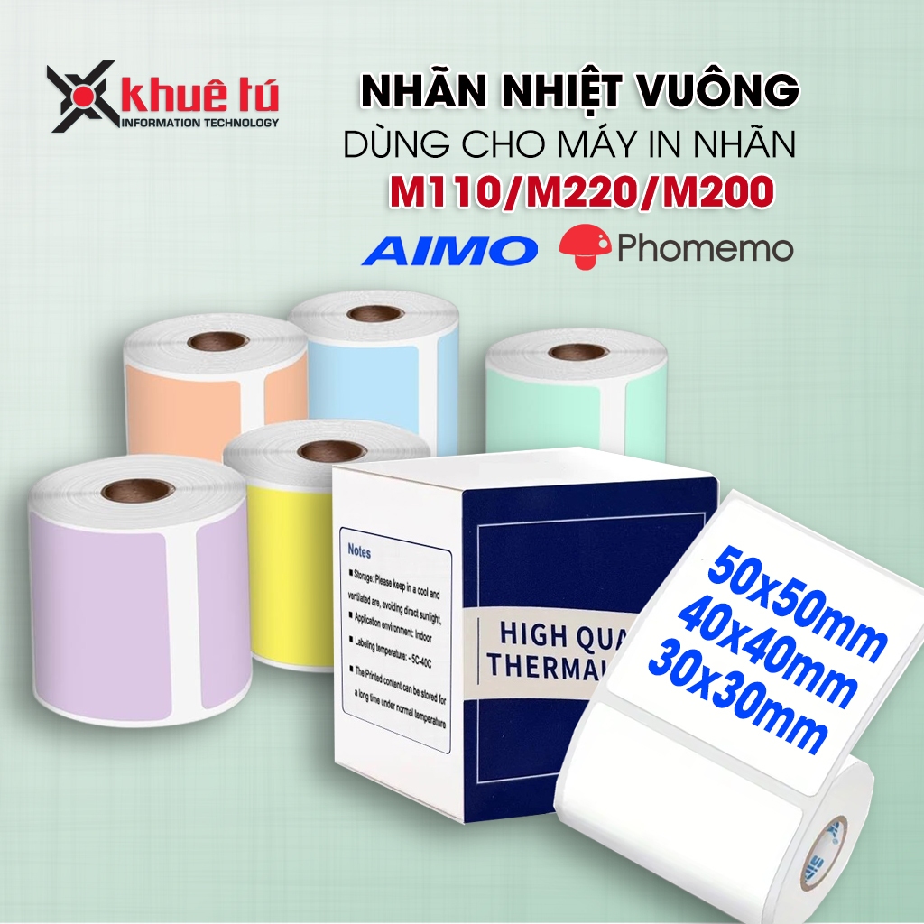 Nhãn In Tem Vuông Nhiều Màu Dùng Cho Máy In Nhãn AIMO/Phomemo M110/M200/M220/M102