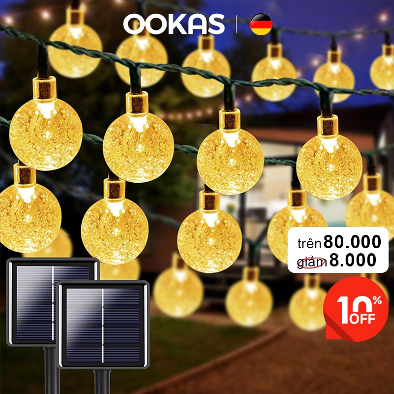 OOKAS Dây đèn led trang trí năng lượng mặt trời，Bóng pha lê năng lượng mặt trời chống nước