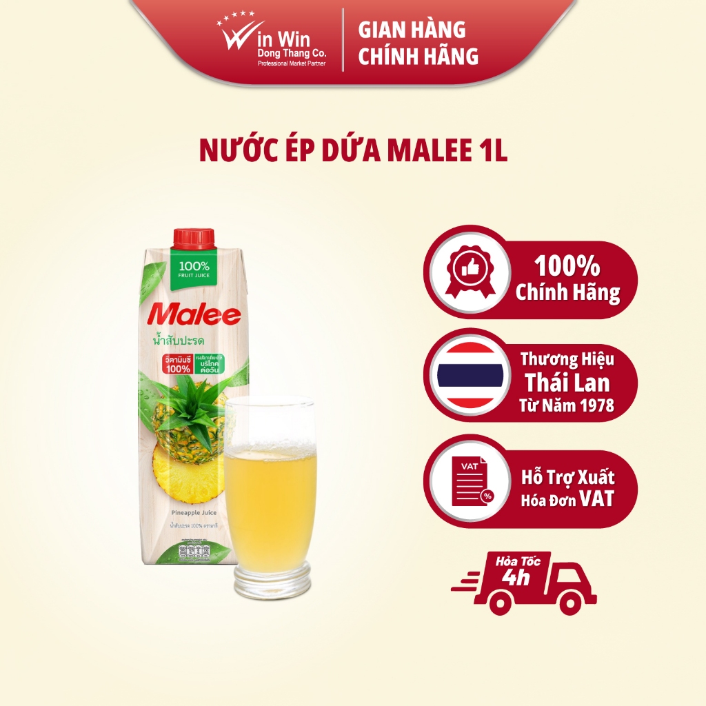 Nước Ép Dứa Malee 1L - Nhập Khẩu Thái Lan | Malee 100% Pineapple Juice 1L