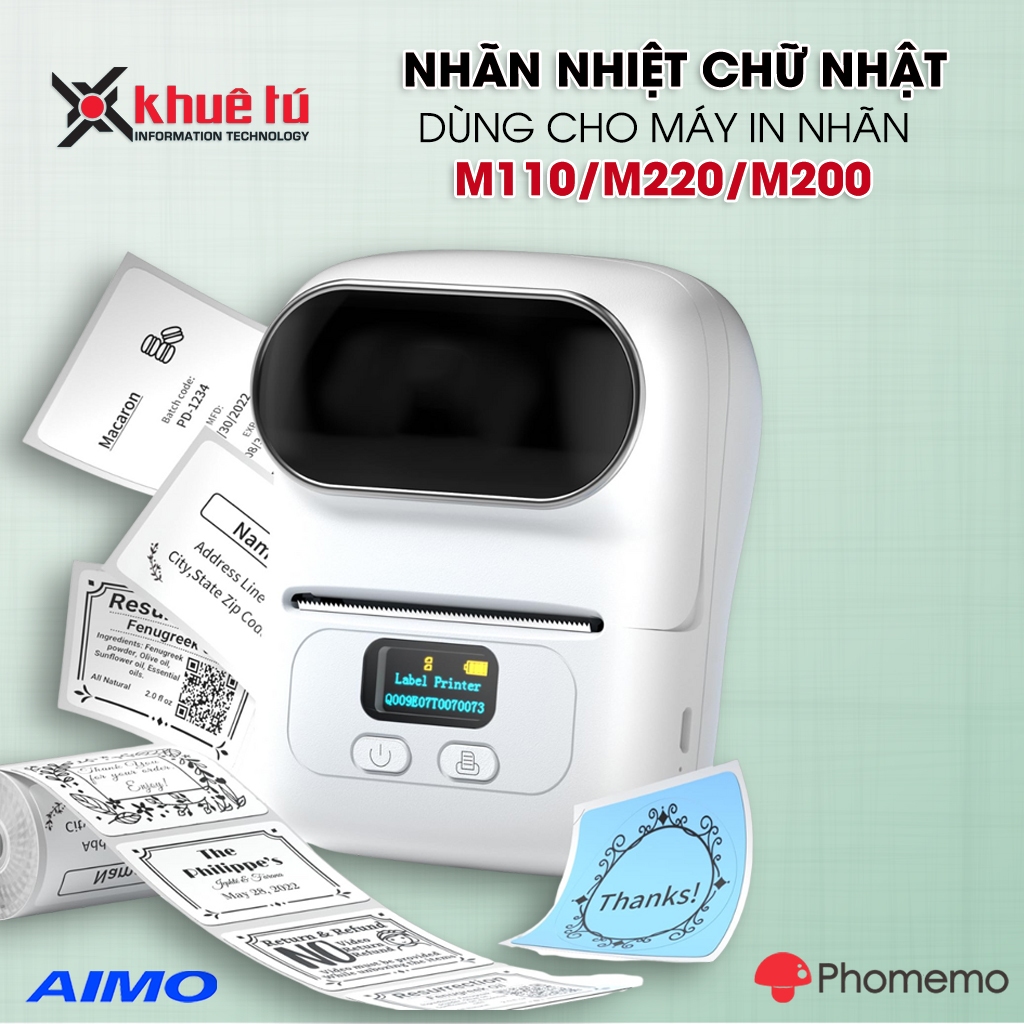 Nhãn Nhiệt Hình Chữ Nhật Cho Máy In Nhãn AIMO/Phomemo M110/M200/M220