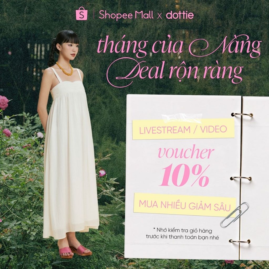 [SUMMER] DOTTIE - Đầm midi nhún ngực - Trắng kem - D0728