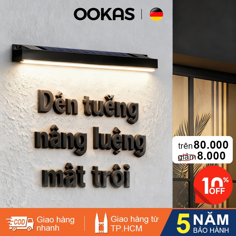 OOKAS Đèn tường năng lượng mặt trời, chống nước IP67, đèn tường sân ngoài trời