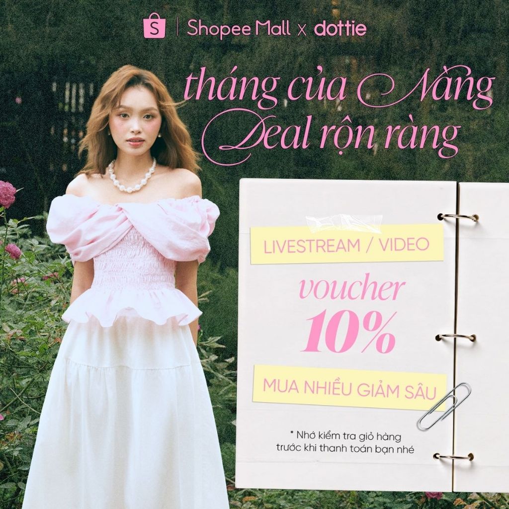 [SUMMER] DOTTIE - Áo trễ vai tay bồng - Hồng - T1187