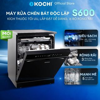 [Lắp đặt 0đ HN&HCM] Máy rửa chén độc lập KOCHI S600 - 16 bộ - 5 trục phun nước - Sấy PTC - Khử trùng UV - Rửa AI thông m